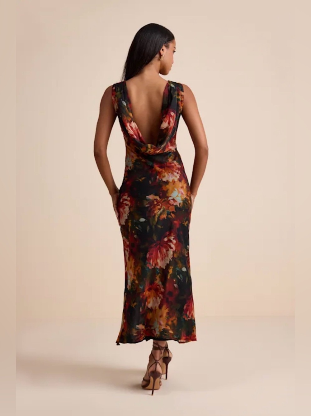 Yaneli Black Multi Floral Boat Neck Cowl Back
Maxi Dress - Picture 4 of 5